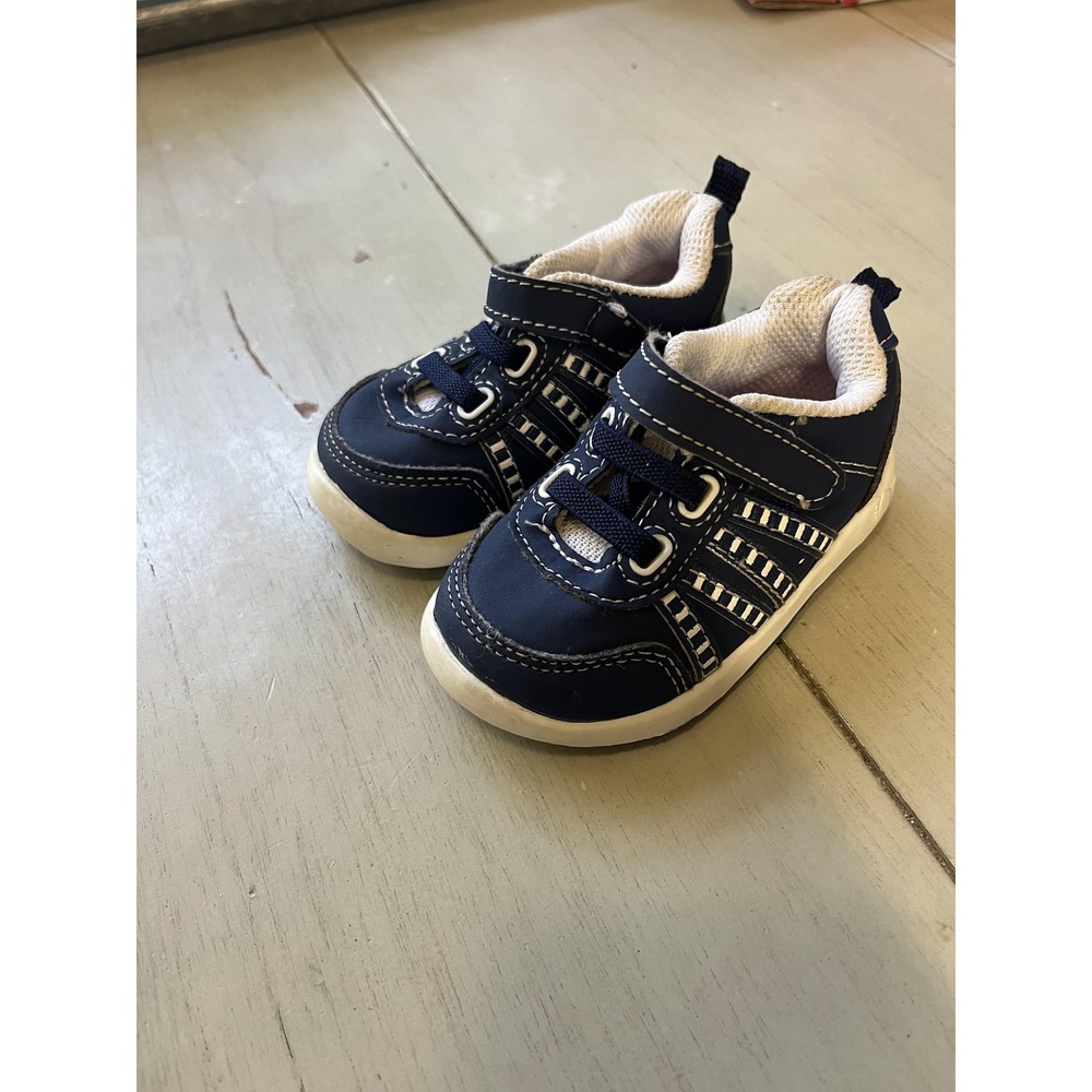 Healthtex Navy Blue White Baby Boy Sneakers Shoes Size 3C Hook Loop Athletic